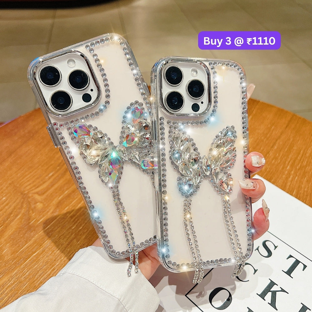 Rhinestone Butterfly Stone Transparent TPU (Soft) Phone Case | Mobile Cover - iPhone 13