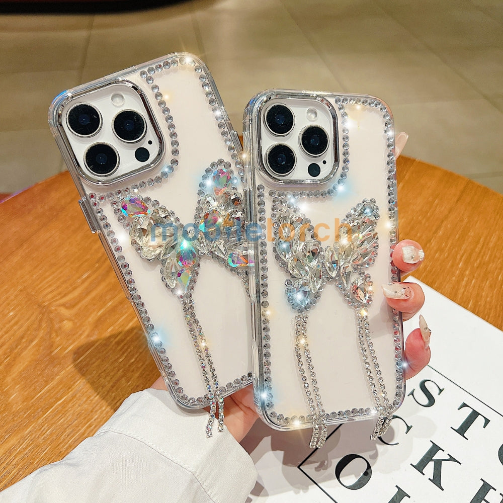 Rhinestone Butterfly Stone Transparent TPU (Soft) Phone Case | Mobile Cover - iPhone 16 Plus