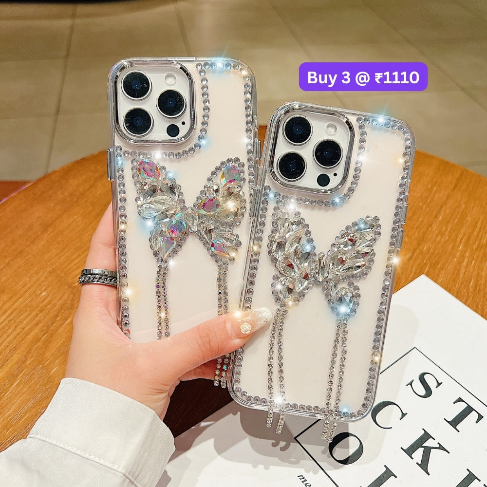 Rhinestone Butterfly Stone Transparent TPU (Soft) Phone Case | Mobile Cover - iPhone 13
