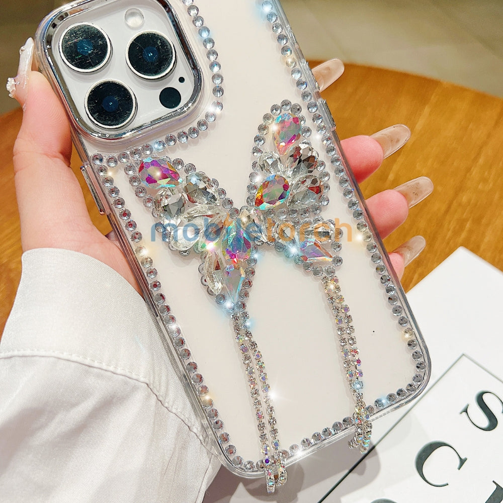 Rhinestone Butterfly Stone Transparent TPU (Soft) Phone Case | Mobile Cover - iPhone 16 Plus