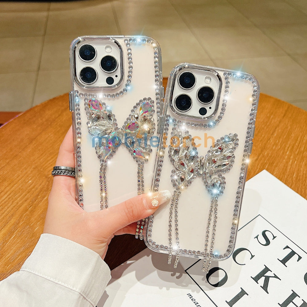 Rhinestone Butterfly Stone Transparent TPU (Soft) Phone Case | Mobile Cover - iPhone 16 Plus
