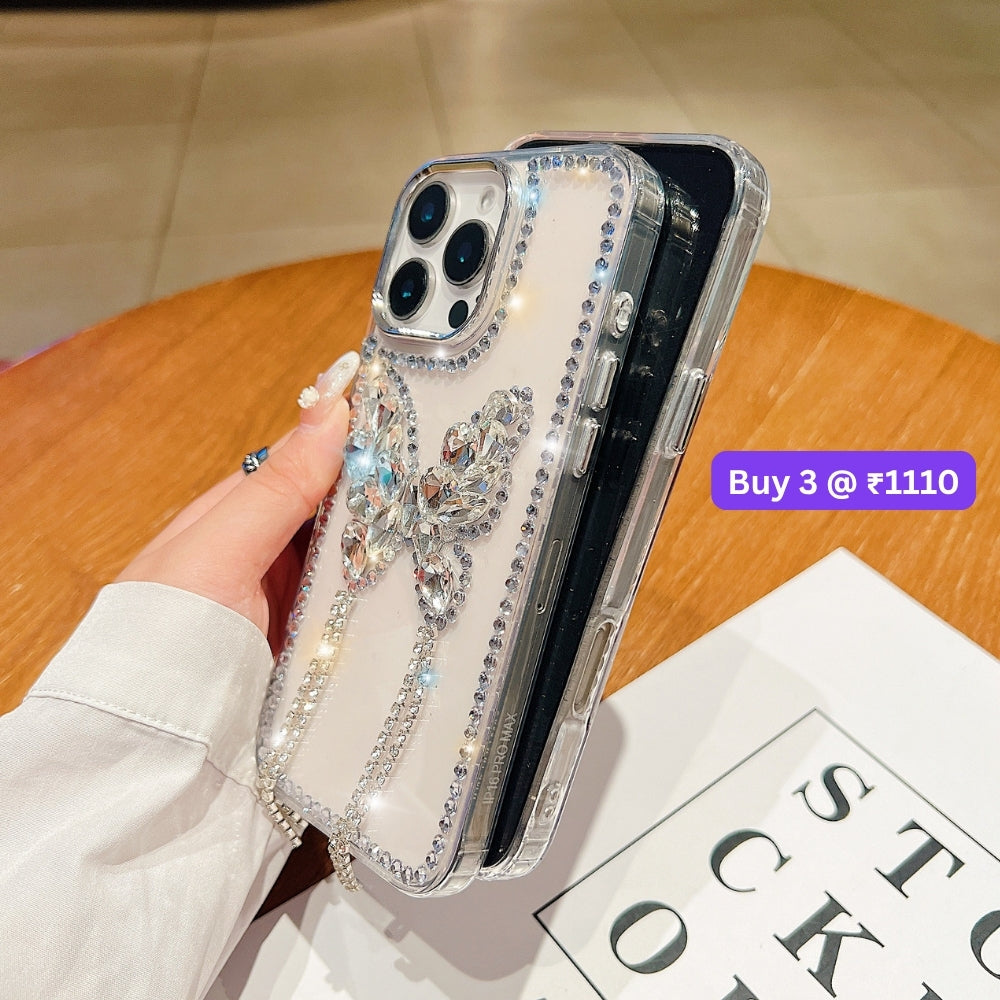 Rhinestone Butterfly Stone Transparent TPU (Soft) Phone Case | Mobile Cover - iPhone 13