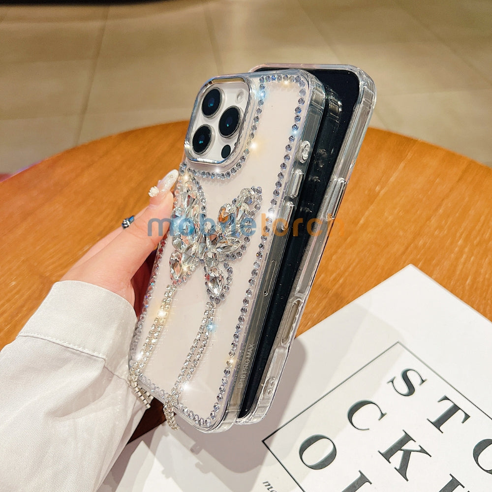 Rhinestone Butterfly Stone Transparent TPU (Soft) Phone Case | Mobile Cover - iPhone 16 Plus