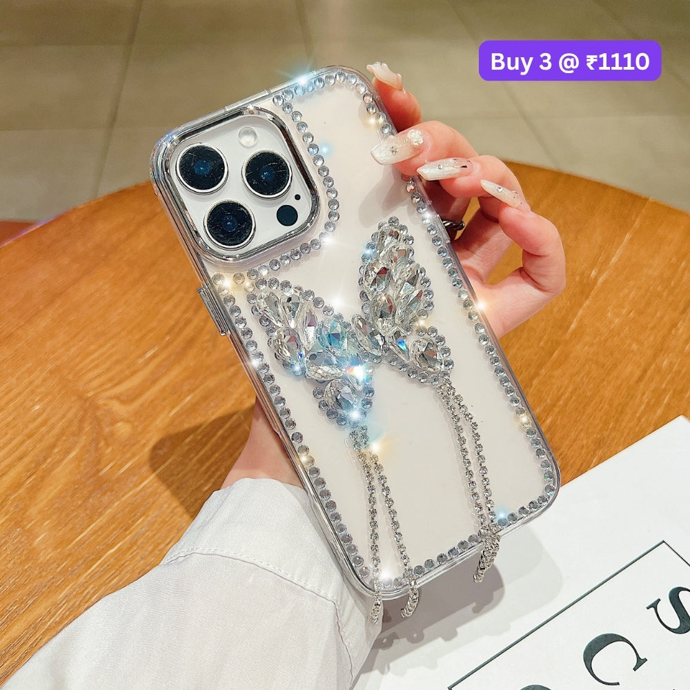 Rhinestone Butterfly Stone Transparent TPU (Soft) Phone Case | Mobile Cover - iPhone 13