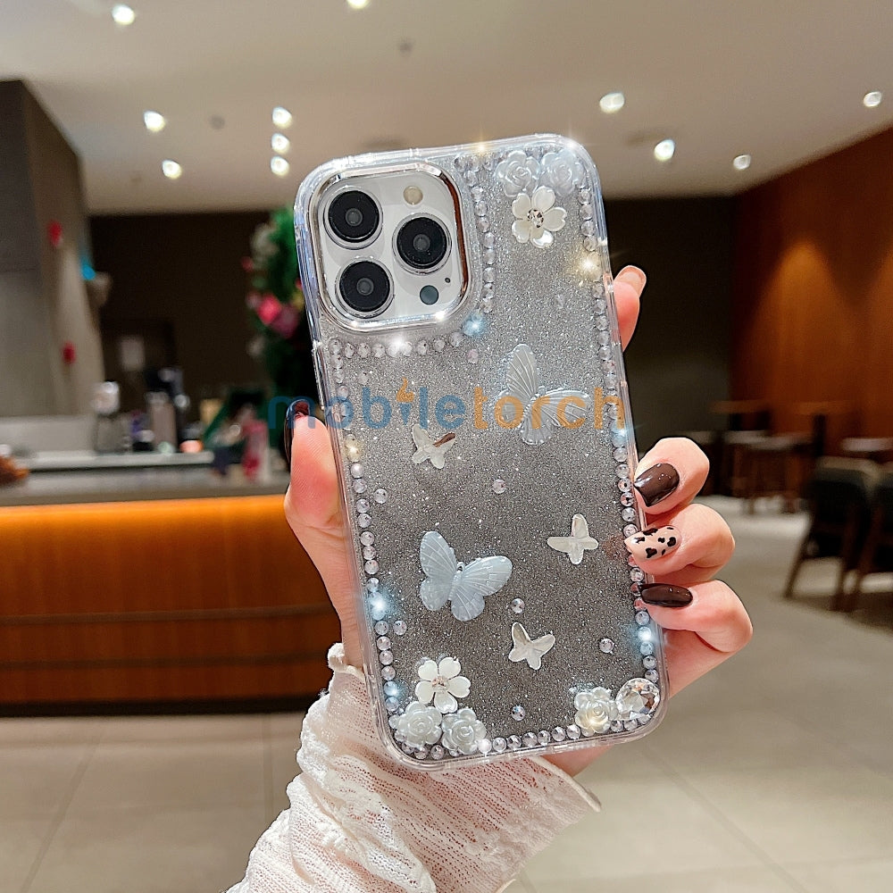Rose and Butterfly Glittery TPU (Soft) Phone Case - iPhone 15 Pro Max
