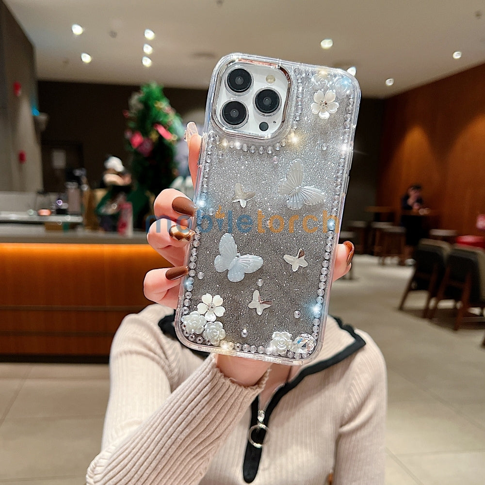 Rose and Butterfly Glittery TPU (Soft) Phone Case - iPhone 15 Pro Max
