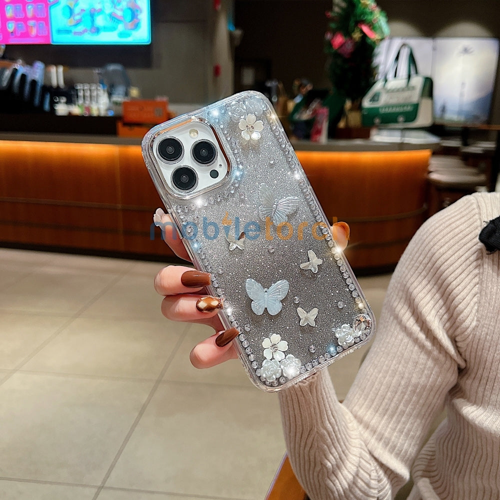 Rose and Butterfly Glittery TPU (Soft) Phone Case - iPhone 15 Pro Max