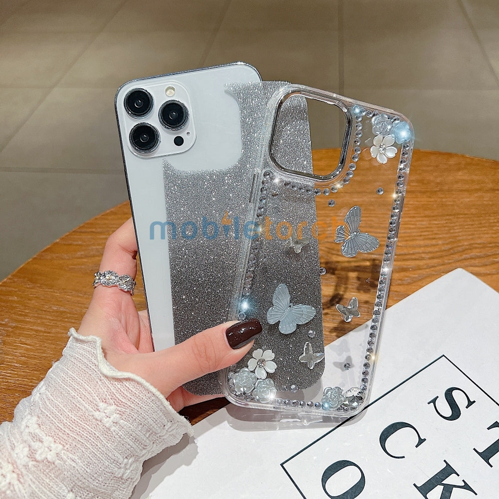 Rose and Butterfly Glittery TPU (Soft) Phone Case - iPhone 15 Pro Max