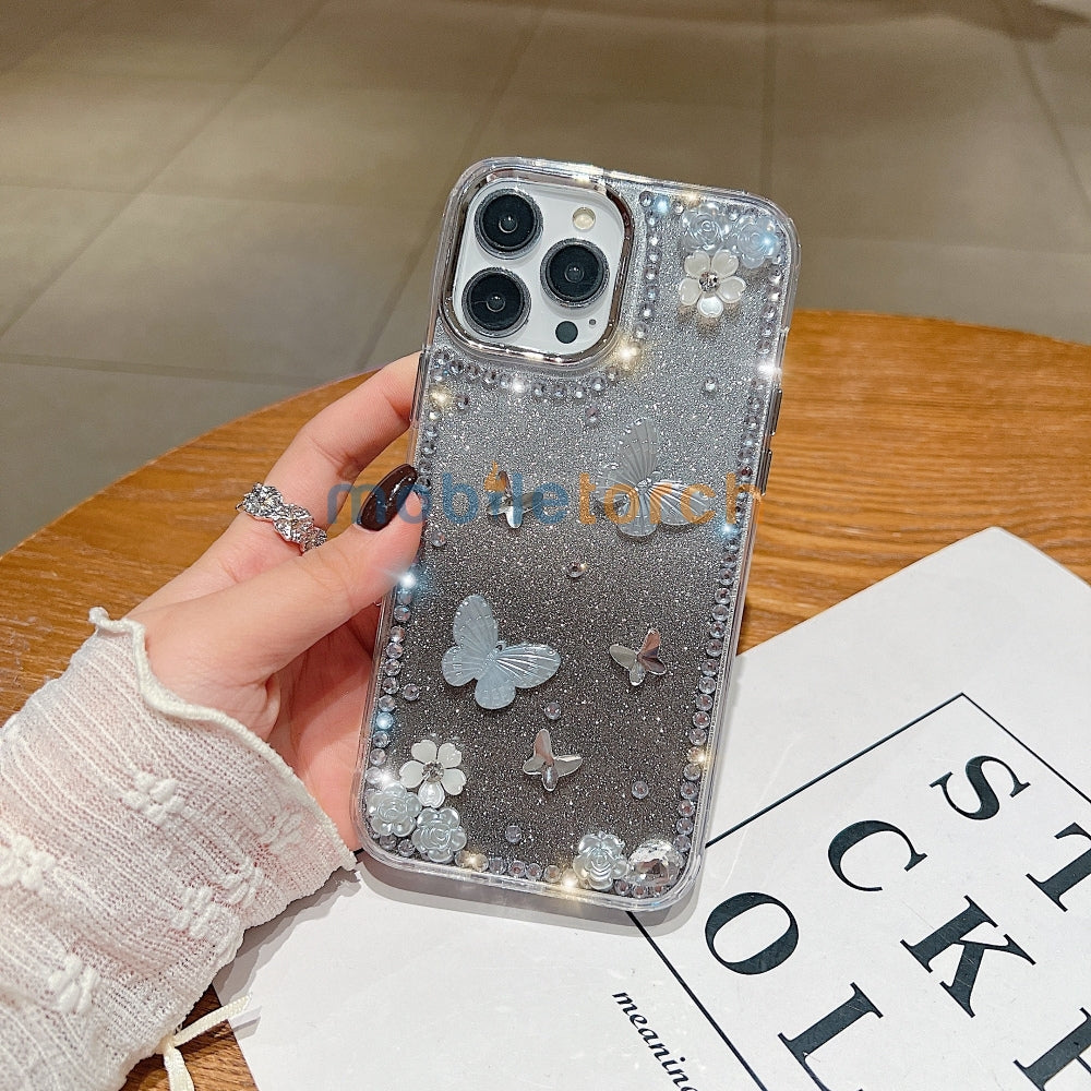 Rose and Butterfly Glittery TPU (Soft) Phone Case - iPhone 15 Pro Max