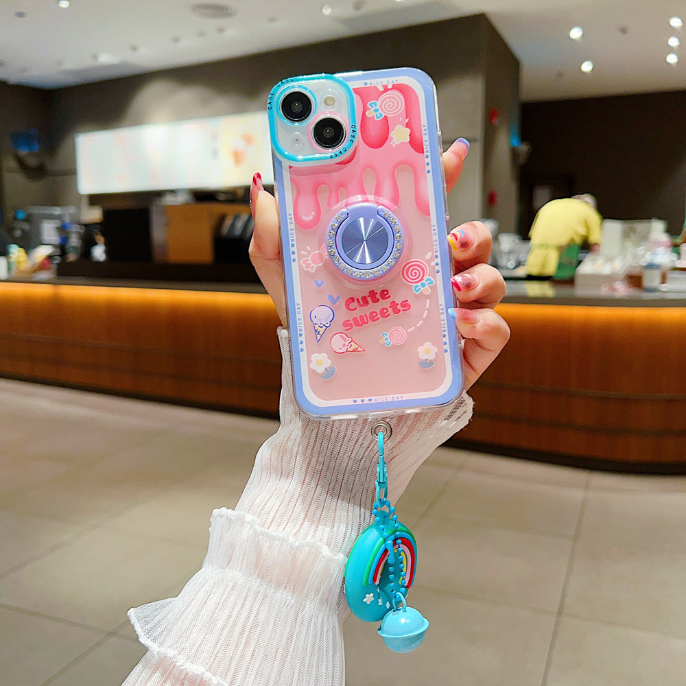 Rotated Ring Holder Printed Case With Charm - iPhone 15 Pro Max
