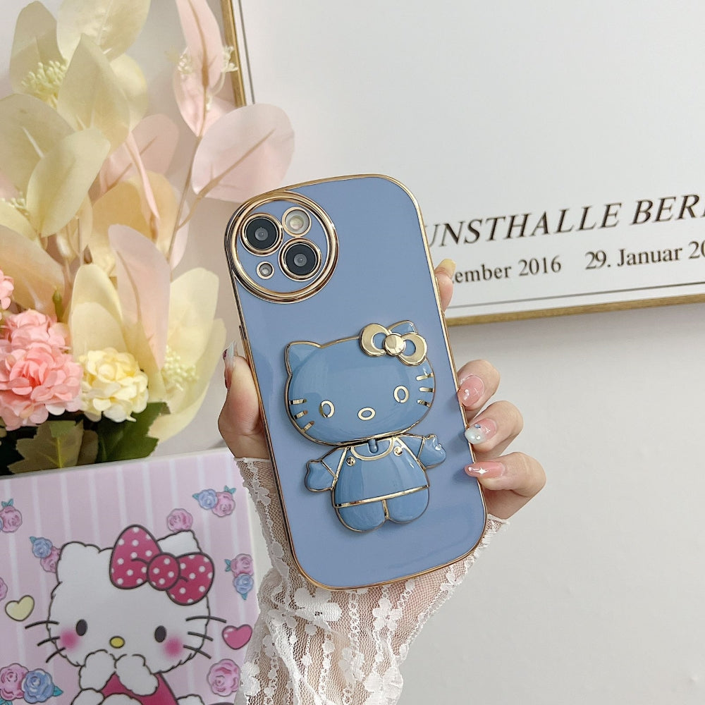 Rotated Kitty Mirror Stand Luxury Electroplated Cover - iPhone 12 Pro