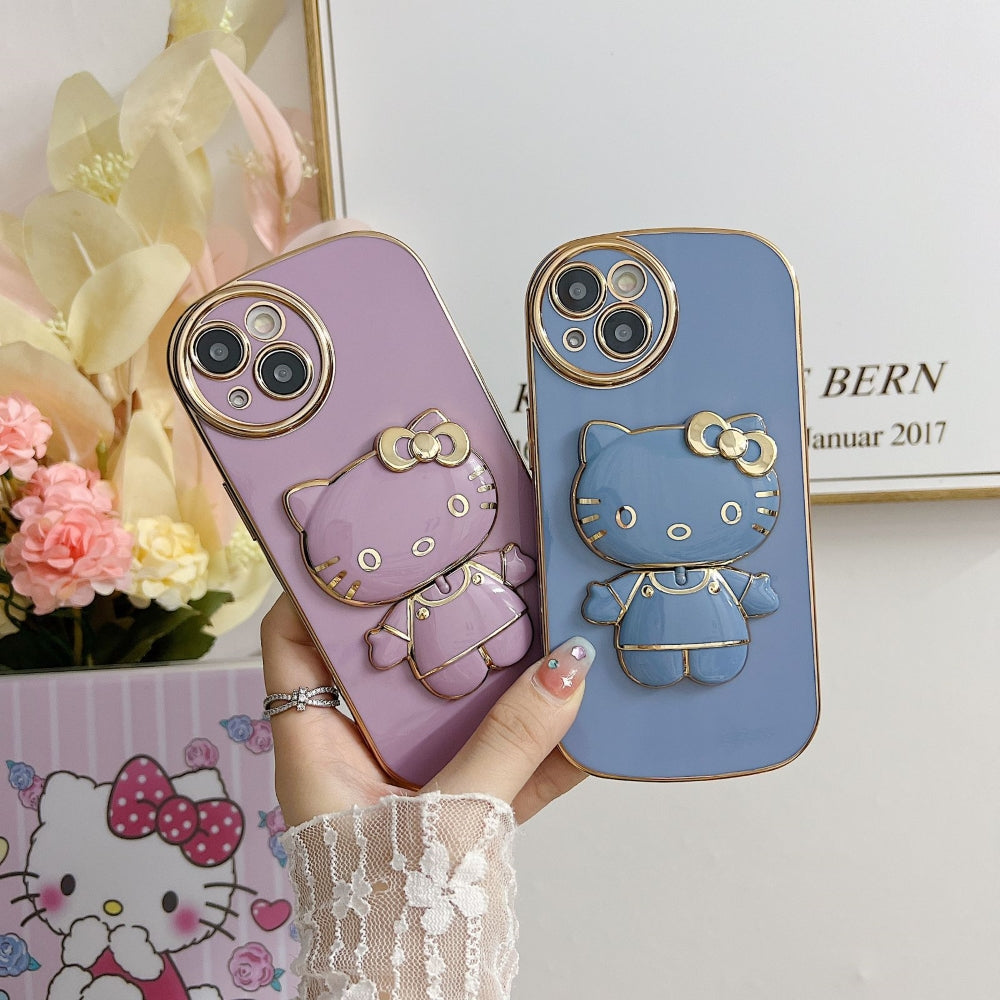 Rotated Kitty Mirror Stand Luxury Electroplated Cover - iPhone 12 Pro
