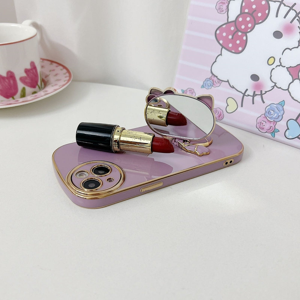 Rotated Kitty Mirror Stand Luxury Electroplated Cover - iPhone 12 Pro