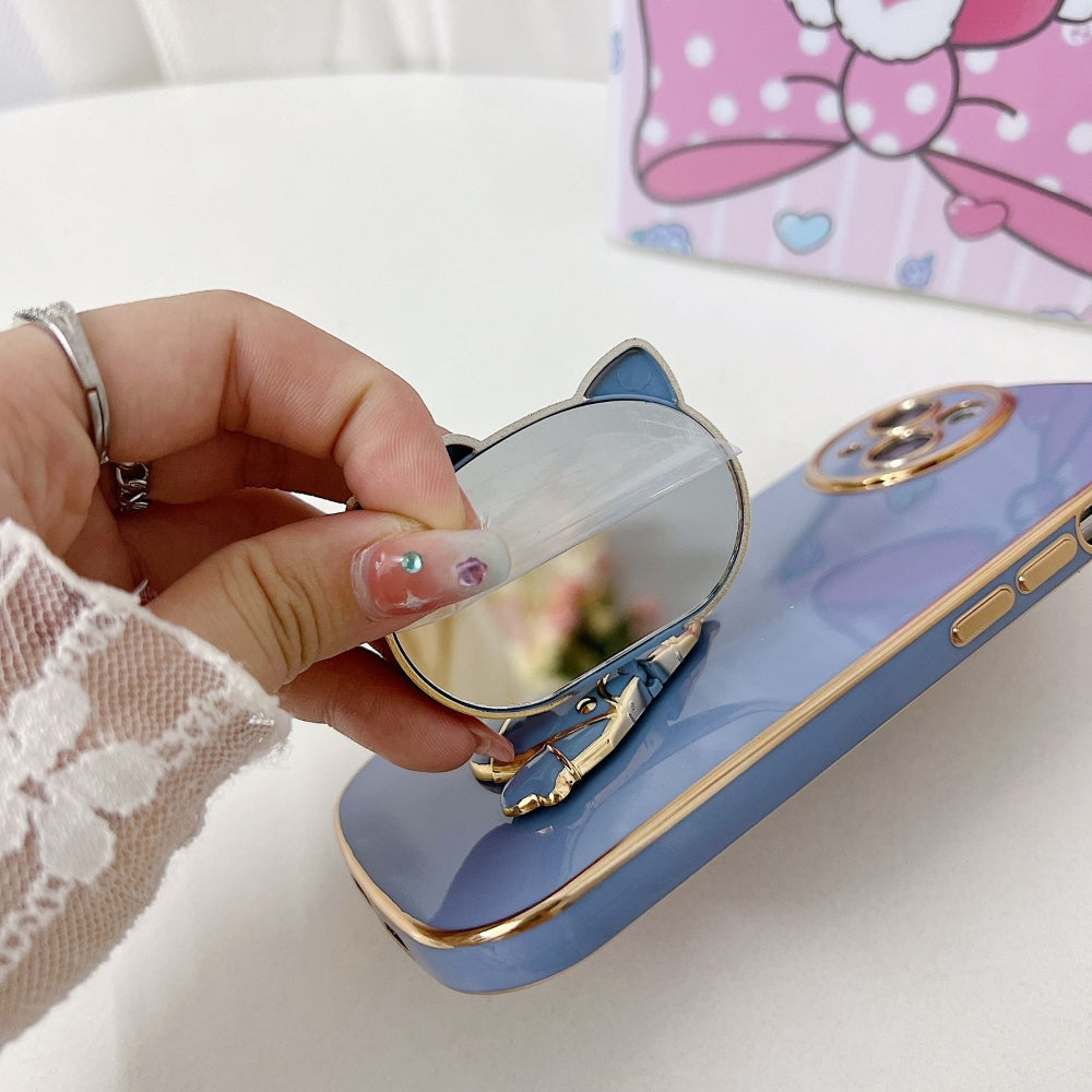 Rotated Kitty Mirror Stand Luxury Electroplated Cover - iPhone 12 Pro