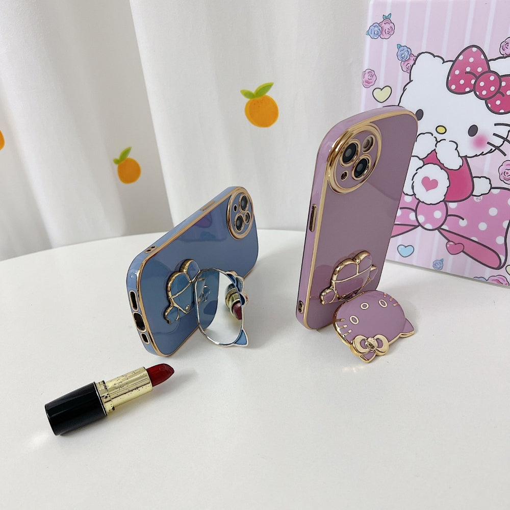 Rotated Kitty Mirror Stand Luxury Electroplated Cover - iPhone 12 Pro