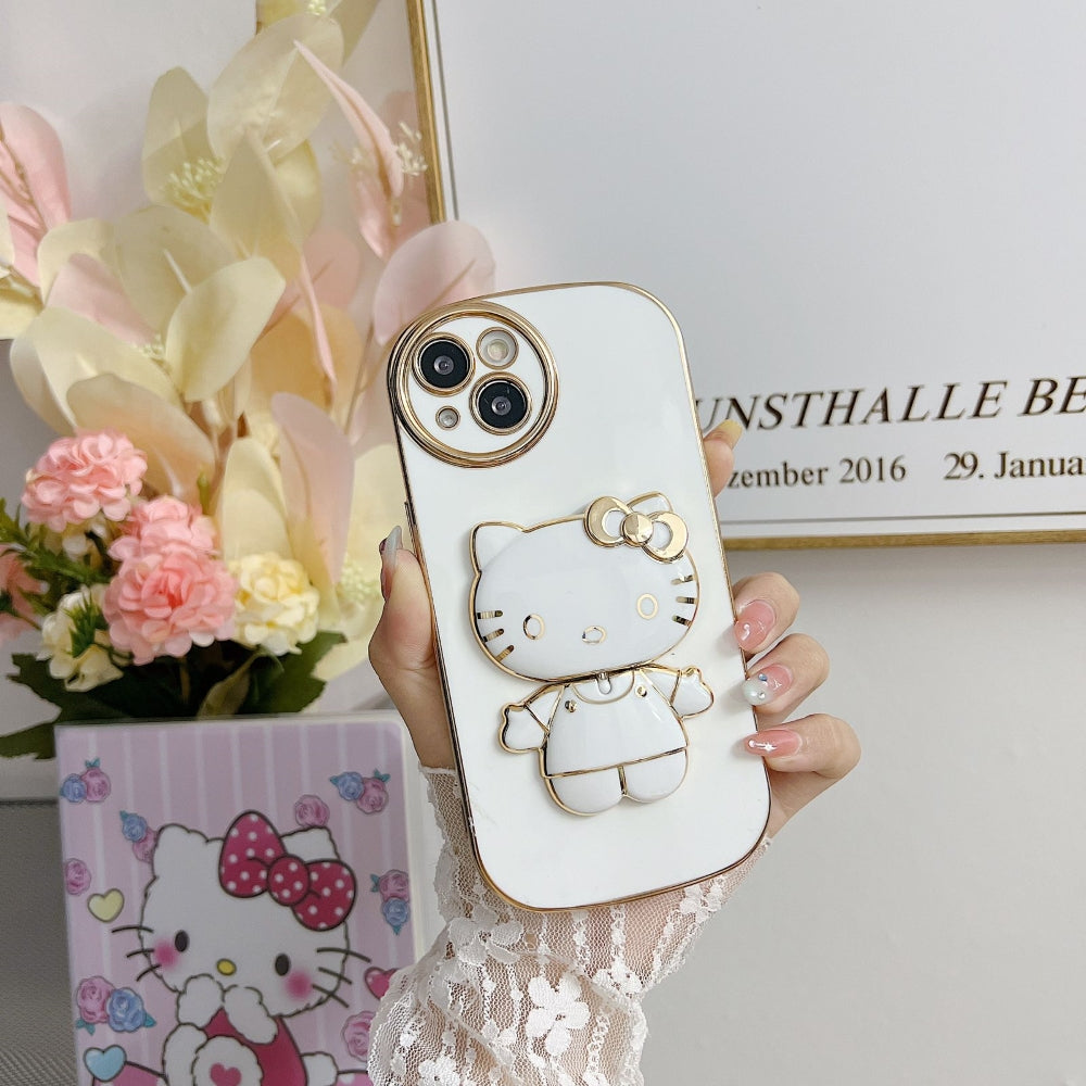 Rotated Kitty Mirror Stand Luxury Electroplated Cover - iPhone 12 Pro