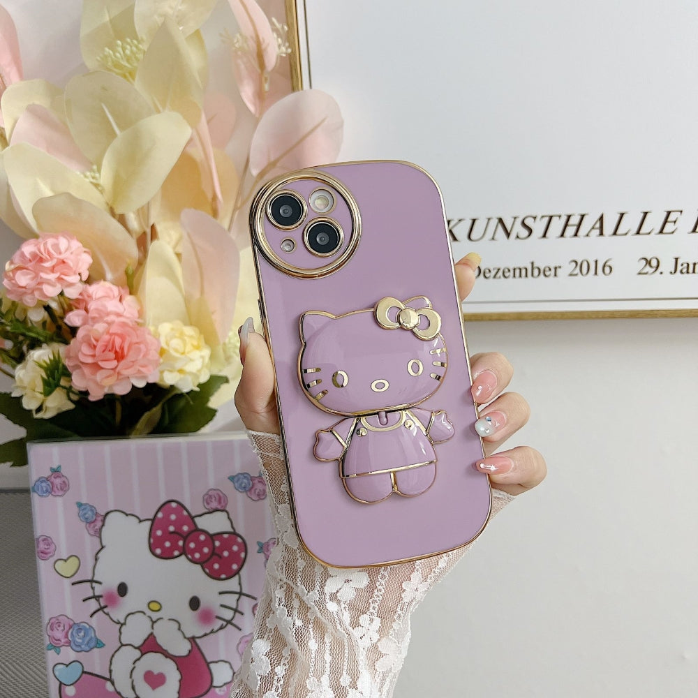 Rotated Kitty Mirror Stand Luxury Electroplated Cover - iPhone 12 Pro