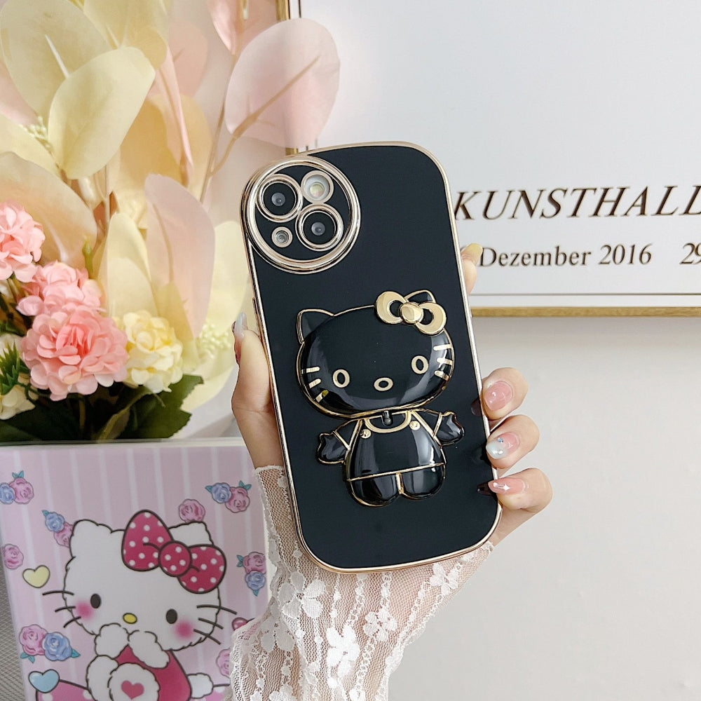 Rotated Kitty Mirror Stand Luxury Electroplated Cover - iPhone 12 Pro