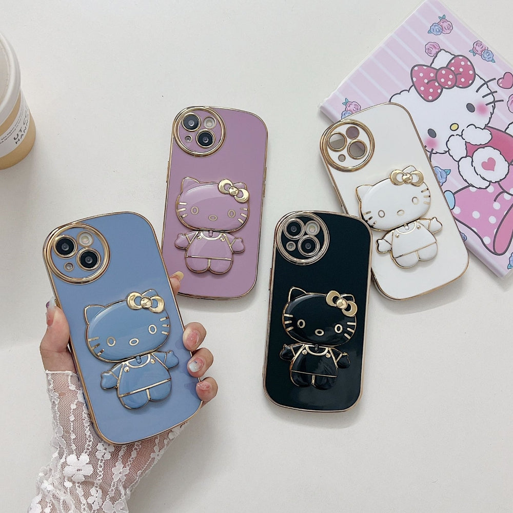 Rotated Kitty Mirror Stand Luxury Electroplated Cover - iPhone 12 Pro