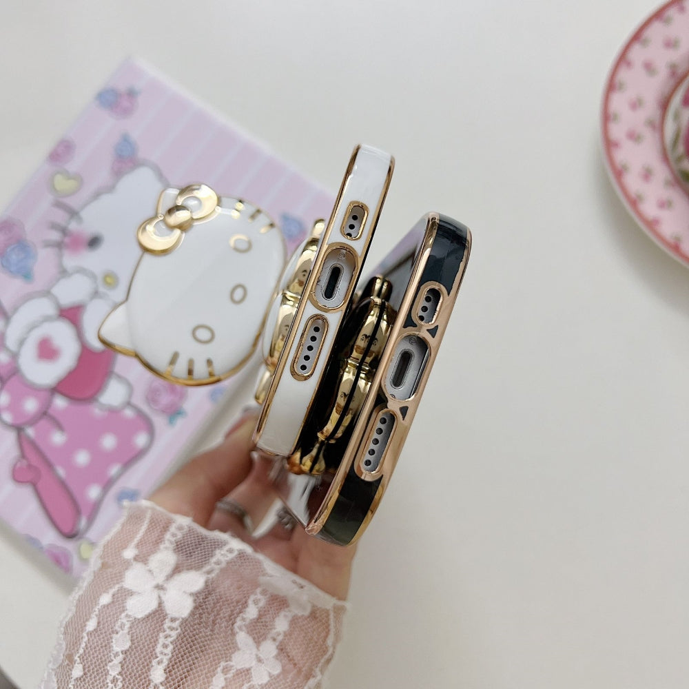 Rotated Kitty Mirror Stand Luxury Electroplated Cover - iPhone 12 Pro