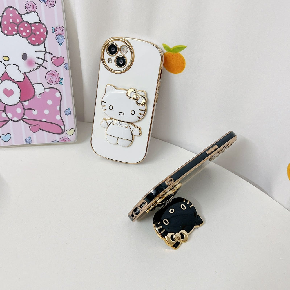 Rotated Kitty Mirror Stand Luxury Electroplated Cover - iPhone 12 Pro
