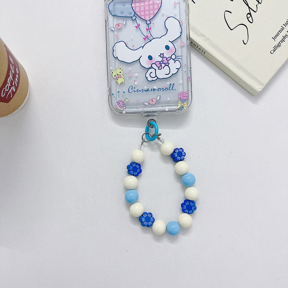 Cute Round Bead Chain With Acrylic Flora Pattern Bead Phone Charm | Handbag Charm