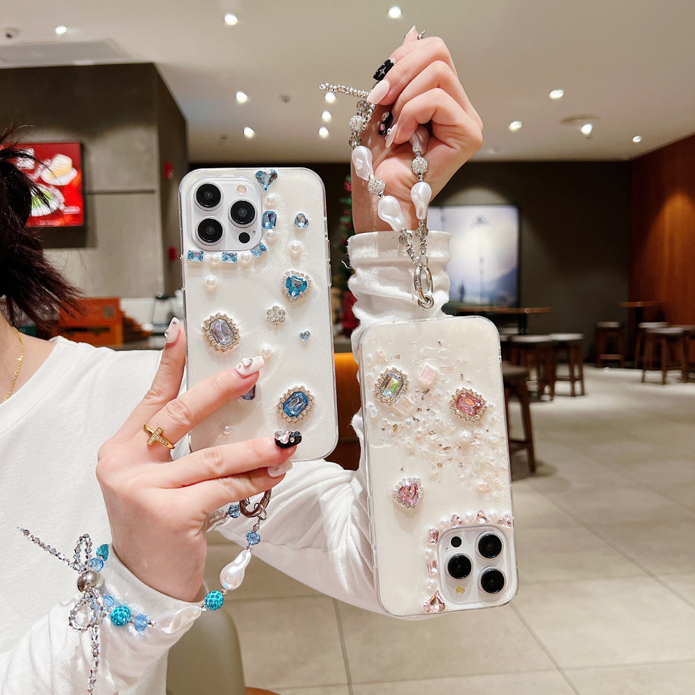 White Rubber Gel Coating Colorful Stone Phone Case - iPhone 15 Pro