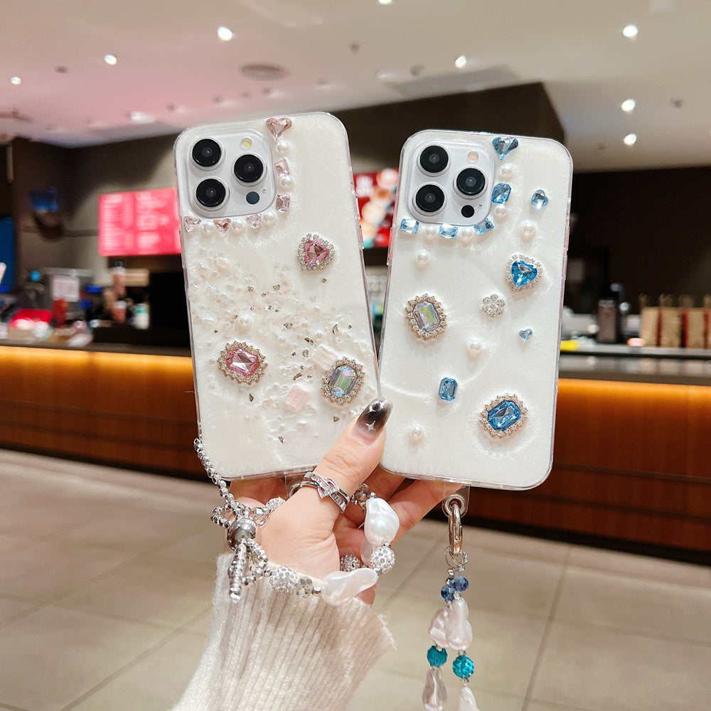 White Rubber Gel Coating Colorful Stone Phone Case - iPhone 15