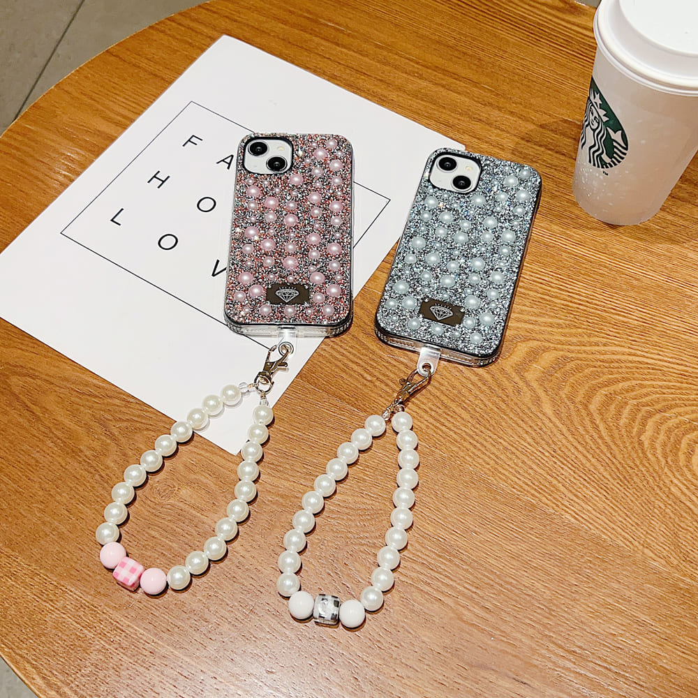 Shockproof Bling Pearl Phone Case With Pearl Bracelet