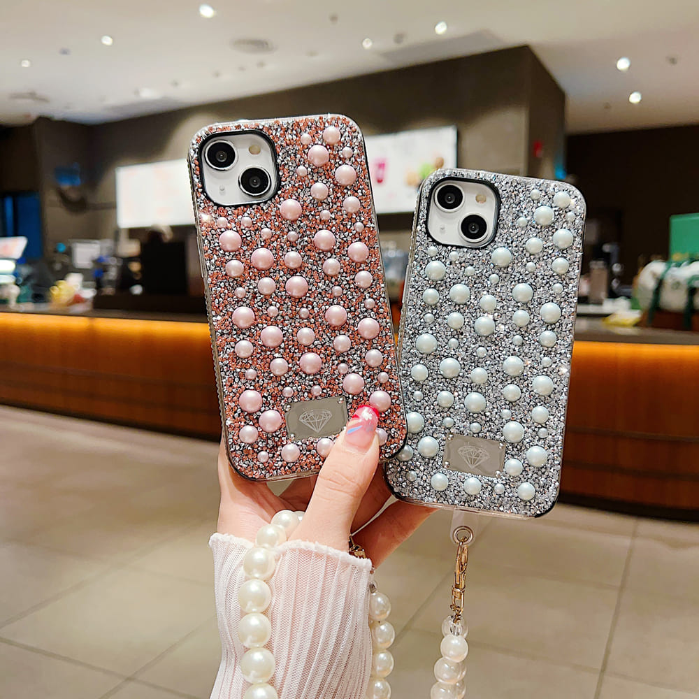 Shockproof Bling Pearl Phone Case With Pearl Bracelet