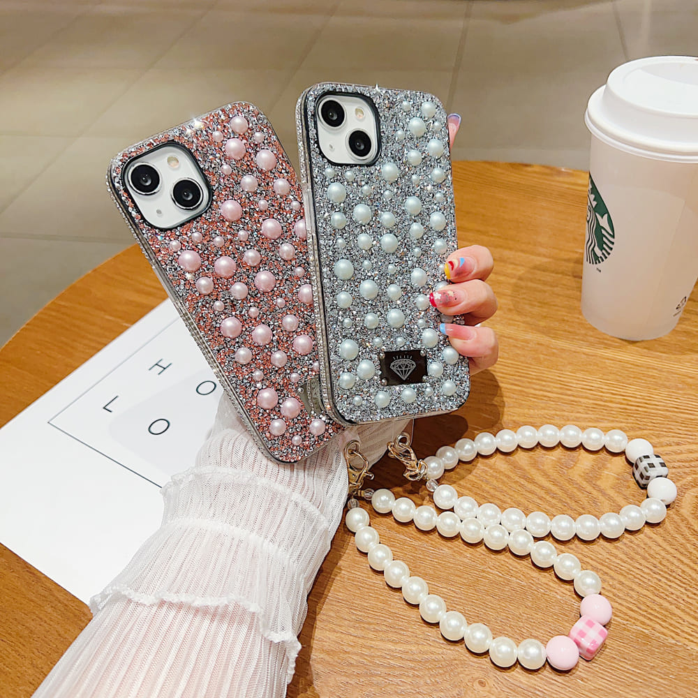 Shockproof Bling Pearl Phone Case With Pearl Bracelet