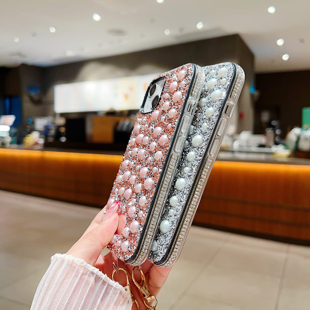 Shockproof Bling Pearl Phone Case With Pearl Bracelet