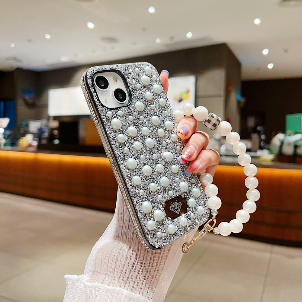 Shockproof Bling Pearl Phone Case With Pearl Bracelet