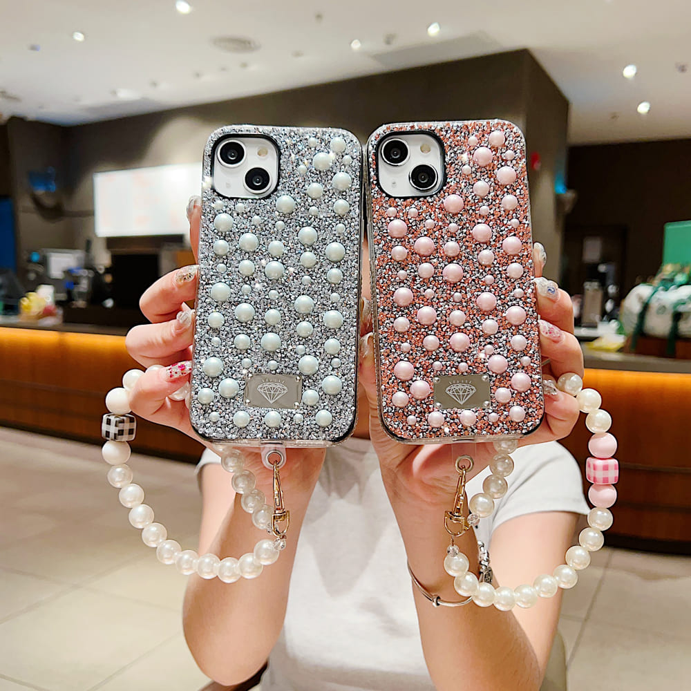 Shockproof Bling Pearl Phone Case With Pearl Bracelet