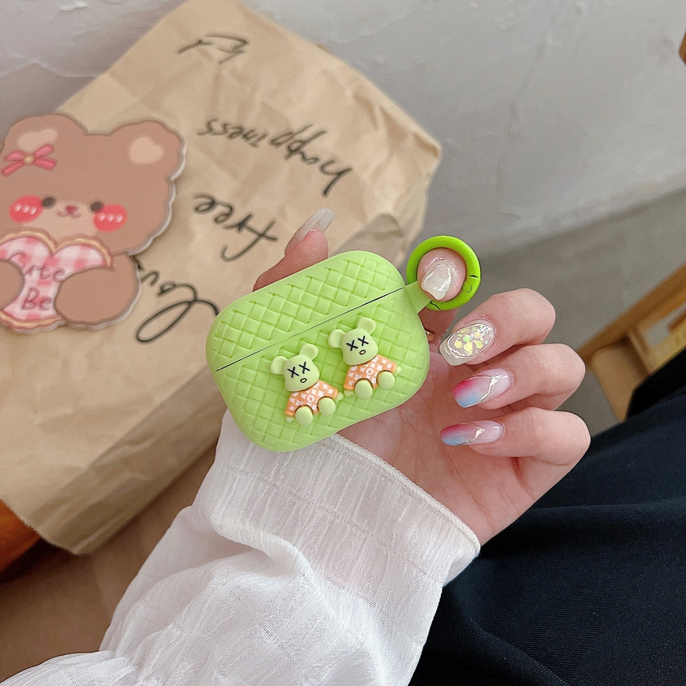 Tiny Bear Pattern Silicone Soft Case | PC (Hard) Case with Keychain Hook for Airpod Pro 2 | Airpod 3 | Airpod 4