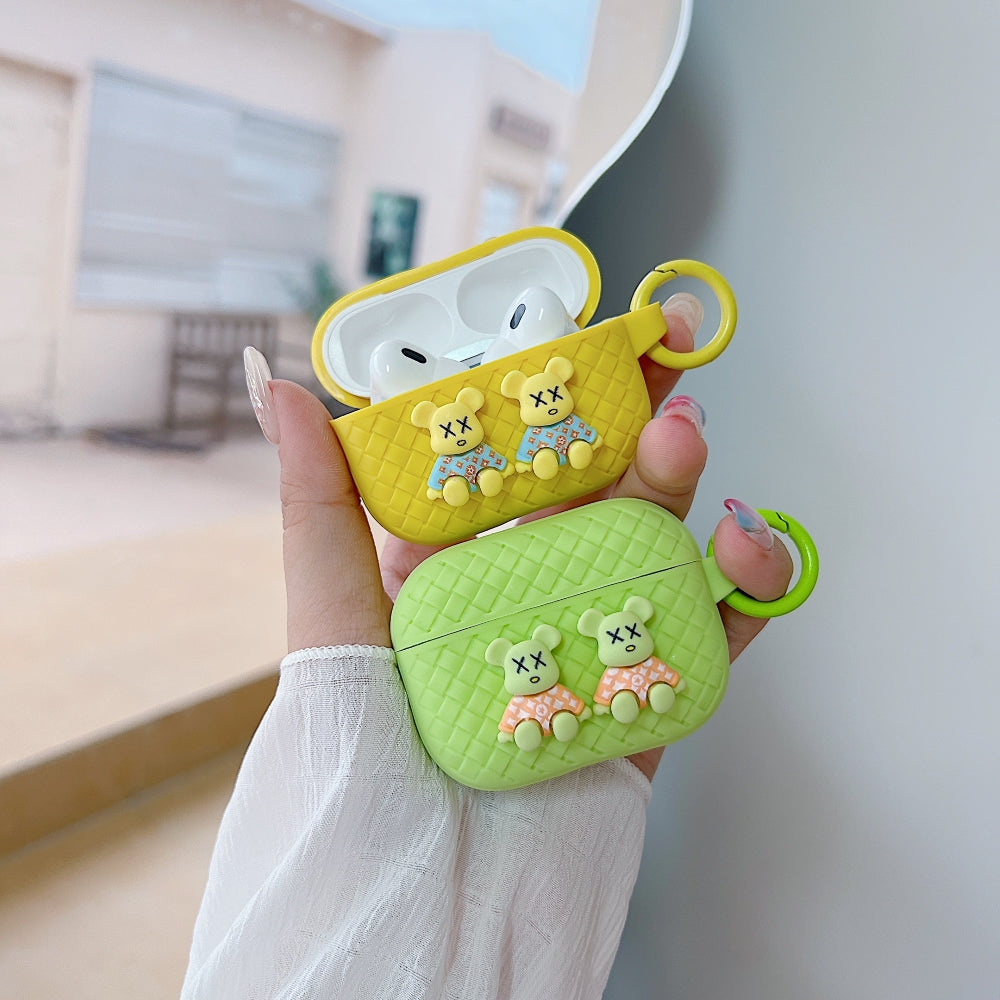Tiny Bear Pattern Silicone Soft Case | PC (Hard) Case with Keychain Hook for Airpod Pro 2 | Airpod 3 | Airpod 4