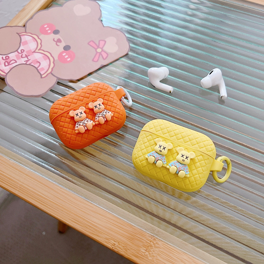 Tiny Bear Pattern Silicone Soft Case | PC (Hard) Case with Keychain Hook for Airpod Pro 2 | Airpod 3 | Airpod 4