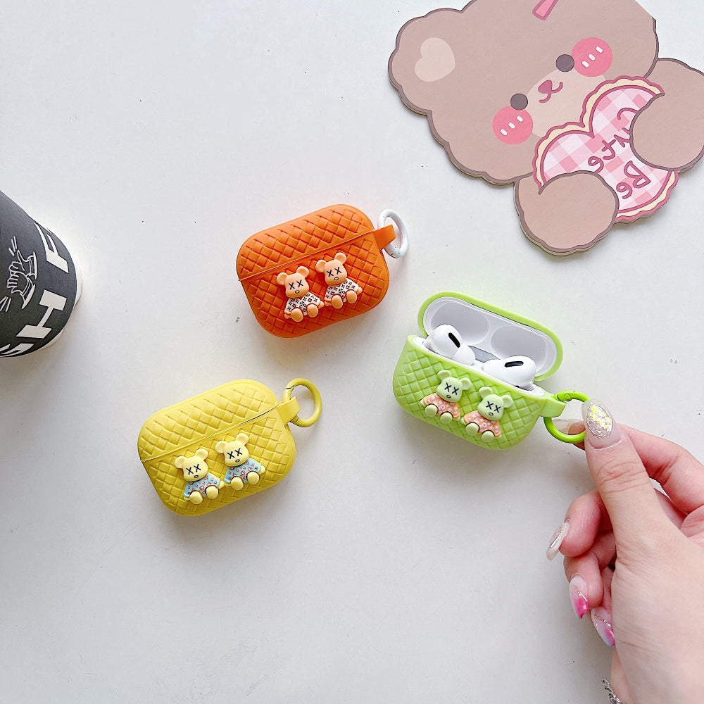 Tiny Bear Pattern Silicone Soft Case | PC (Hard) Case with Keychain Hook for Airpod Pro 2 | Airpod 3 | Airpod 4