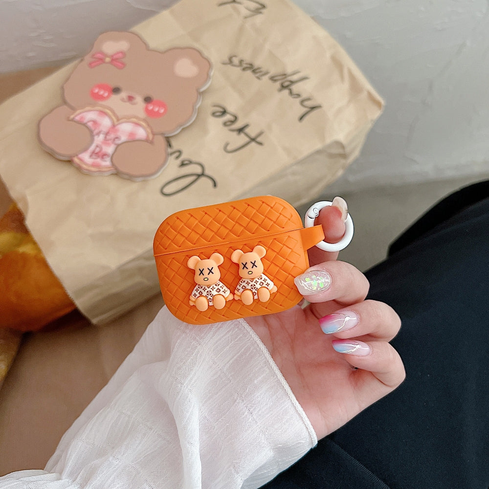 Tiny Bear Pattern Silicone Soft Case | PC (Hard) Case with Keychain Hook for Airpod Pro 2 | Airpod 3 | Airpod 4