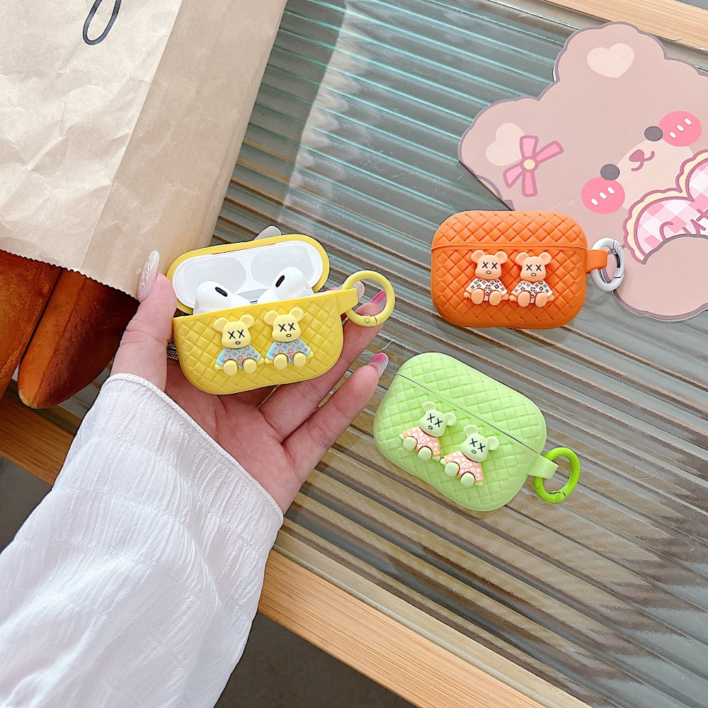Tiny Bear Pattern Silicone Soft Case | PC (Hard) Case with Keychain Hook for Airpod Pro 2 | Airpod 3 | Airpod 4