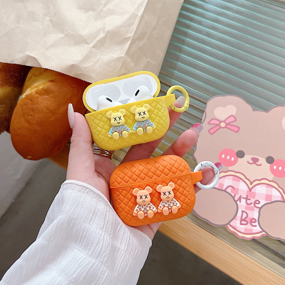 Tiny Bear Pattern Silicone Soft Case | PC (Hard) Case with Keychain Hook for Airpod Pro 2 | Airpod 3 | Airpod 4