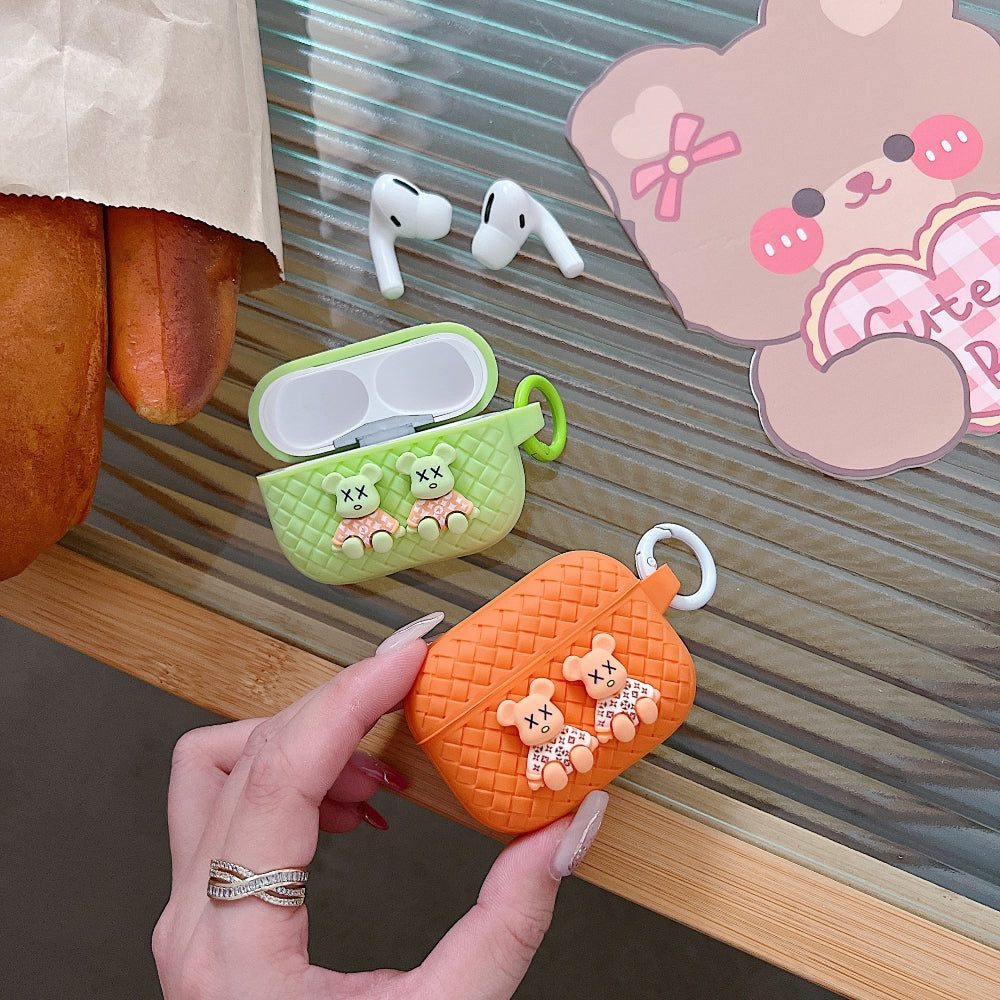 Tiny Bear Pattern Silicone Soft Case | PC (Hard) Case with Keychain Hook for Airpod Pro 2 | Airpod 3 | Airpod 4
