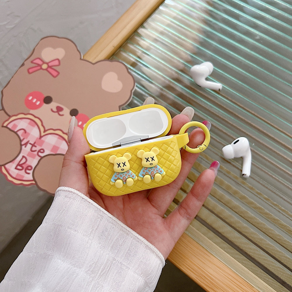 Tiny Bear Pattern Silicone Soft Case | PC (Hard) Case with Keychain Hook for Airpod Pro 2 | Airpod 3 | Airpod 4