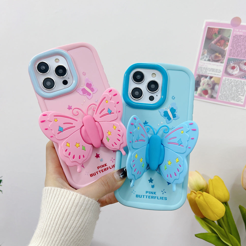 Butterfly Folding Wings Stand Silicone Soft Case - iPhone 15 Pro Max