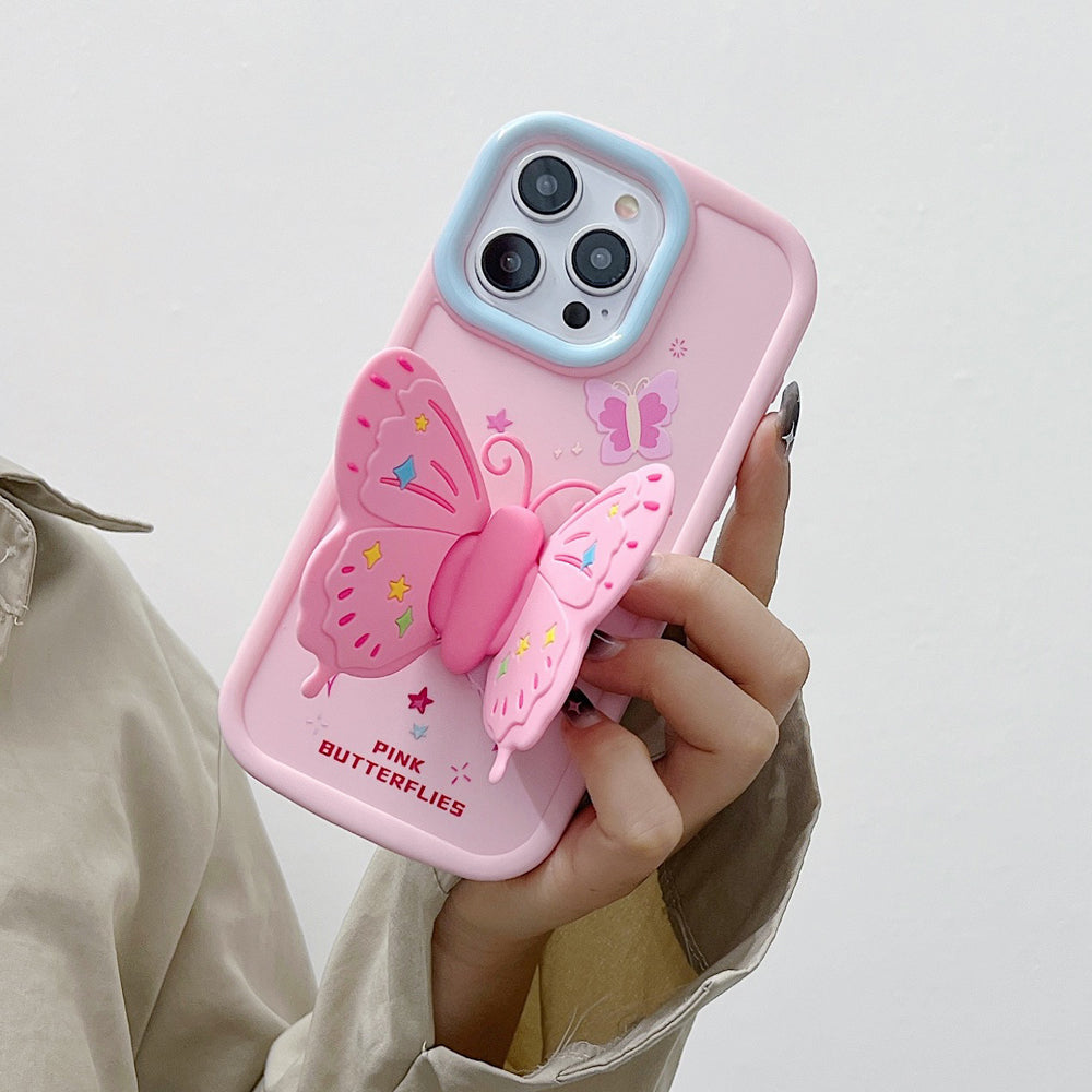 Butterfly Folding Wings Stand Silicone Soft Case - iPhone 15 Pro Max