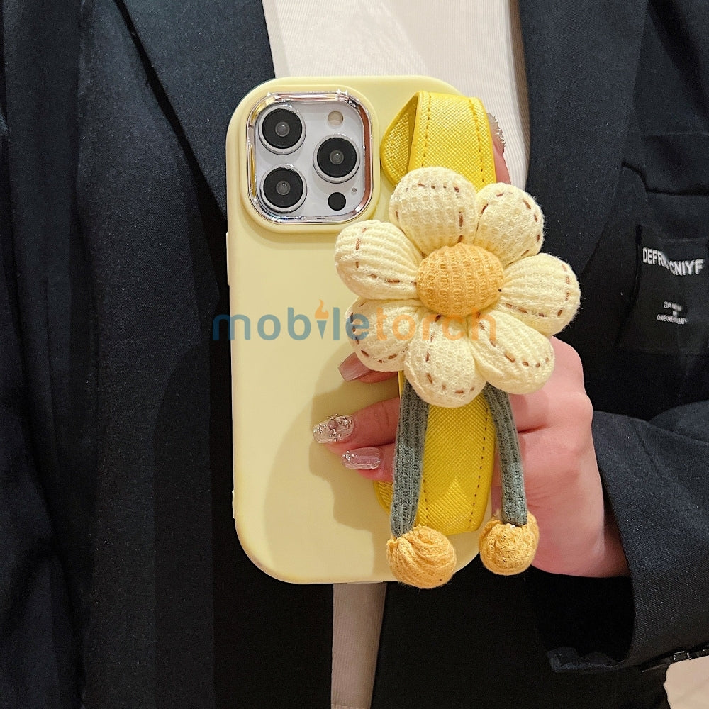 Silicone Metal Ring Flower Wrist Strap Holder Phone Case - iPhone 16 Plus