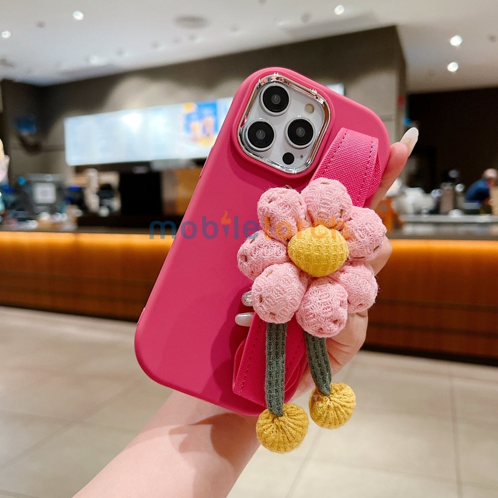 Silicone Metal Ring Flower Wrist Strap Holder Phone Case - iPhone 16 Plus
