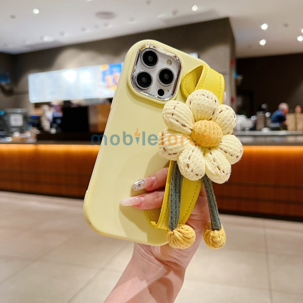 Silicone Metal Ring Flower Wrist Strap Holder Phone Case - iPhone 16 Plus