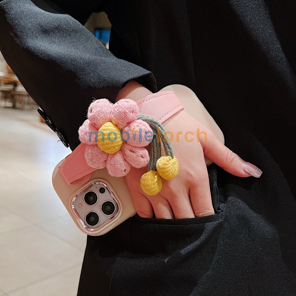 Silicone Metal Ring Flower Wrist Strap Holder Phone Case - iPhone 16 Plus