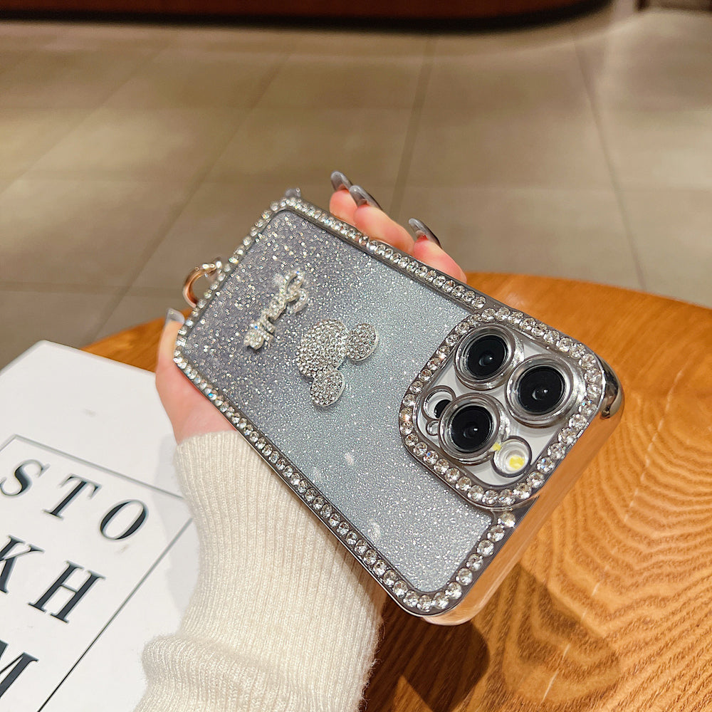 Luxury Design Glittery Cartoon Diamond Border Phone Case with Bracelet - iPhone 15 Pro Max